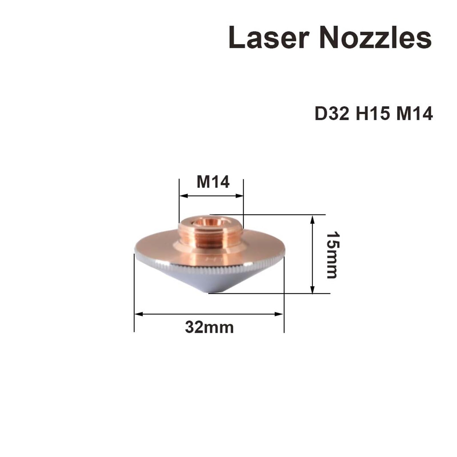 dysza do cięcia laserowego, Pojedyncza podwójna warstwa o średnicy 32 mm i kalibrze M14 0,8-5, do maszyny cięcia włókien(0.8mm,Single Layer)