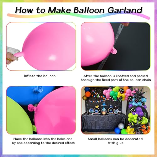 Image of Rainbow Balloon Arch Garland Kit, 137pcs Colorful Balloons whit Rainbow Star Dot Glow Dark Balloons for Dark Party Let's Glow Birthday Wedding Back to 80s 90s Disco Rock Roll Party Decoration