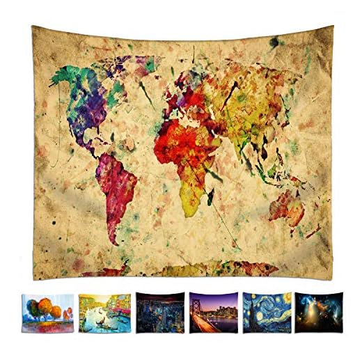 omnihabits Tapiz, paño de Pared, tapicería, Colcha, Manta Impression Detallada (World Map, 130 x 150 cm)
