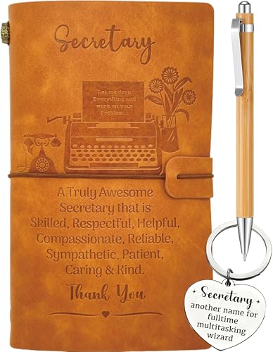 Secretary Gifts for Women, Secretary Leather Journal 140 Pages Writing Refillable Notebook, Secretary Keychain, Gift for Female Secretary Birthday Leaving Appreciation Thanksgiving Christmas