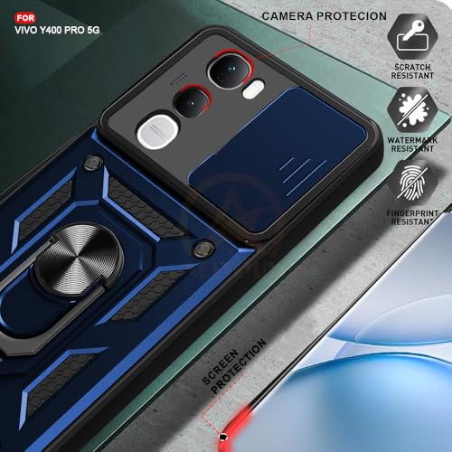 Image of Armor Bumper Back Cover Case for Vivo Y400 Pro 5G | Rotating Camera Cover, Ring Holder & Kickstand | Heavy Duty & 360 Degree Protection Vivo Y400 Pro 5G Back Cover (Blue)