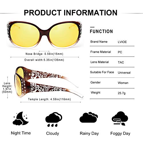 LVIOE Night-Vision Driving Glasses Wrap Around Anti Glare with Polarized Yellow Lens for Women4