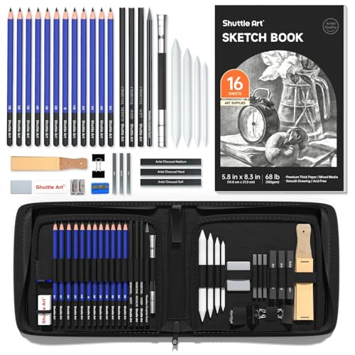 Shuttle Art 37PCS Kit de Dibujo Artístico, Set Dibujo Profesional con Lápices, Carboncillos de Grafito, Bloc, Herramientas de Dibujo para Adultos Niños Artista