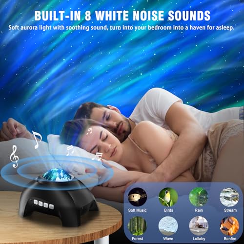 Image of Northern Lights Aurora Projector for Bedroom with Music Bluetooth Speaker and White Noise, Galaxy Projector, Starry Night Light Projectors for Kids Adults Gaming Room