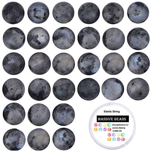 Image of 100Pcs Natural Crystal Beads Stone Gemstone Round Loose Energy Healing Beads with Free Crystal Stretch Cord for Jewelry Making (Larvikite Labradorite, 6MM)