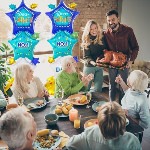 Image of Father's Day Standing Balloon - Extra Large 62 Inch DAD Foil Balloon for Party Decorations, Blue Dear Father's Day Aluminum Balloonns for Birthday Celebrations Happy Father's Day-1PC
