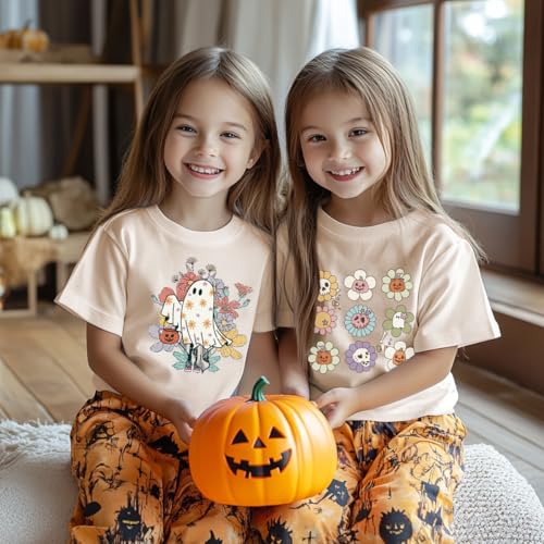 Halloween T-Shirt for Girls Retro Spooky Cotton Short Sleeve Tee for Ages 1-104