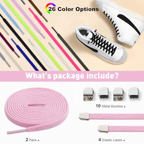 Image of Stepace 2 Pairs Elastic No Tie Shoe Laces for Kids and Adults Sneakers, Stretch Flat Tieless Shoestrings