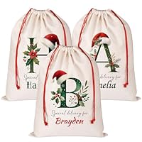 Personalized Santa Sack with Initial & Name for Kids Custom Large Drawstring Christmas Gift Bags for Xmas Holiday Presents Santa Bag