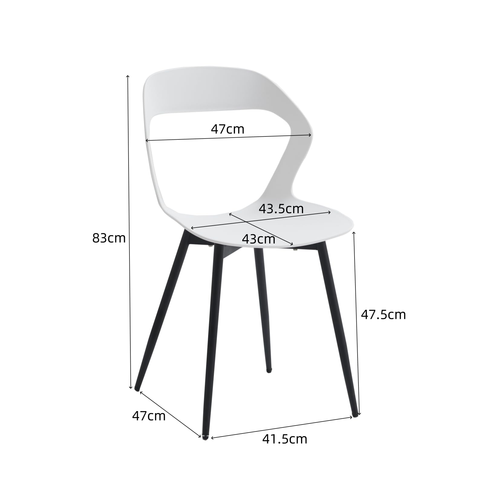 Set di 6 Sedie da Pranzo Moderno, Sedie da Cucina, con Gambe in Metallo Sedia e Grande Design Dello Schienale Cavo, Adatto Per Soggiorno e Sala da Pranzo - Bianco + Nero