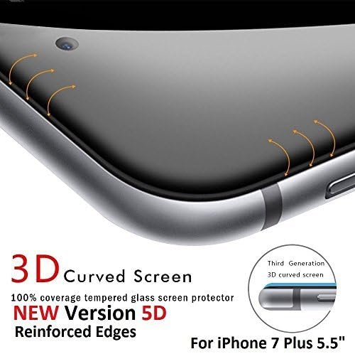 For iPhone 7 Plus 5.5-inch Full Cover Tempered Glass Screen Protector 5D (New Version Reinforced Edges), Mtek Tempered Glass 3D Curved for iPhone 7 Plus 5.5-inch (Black).