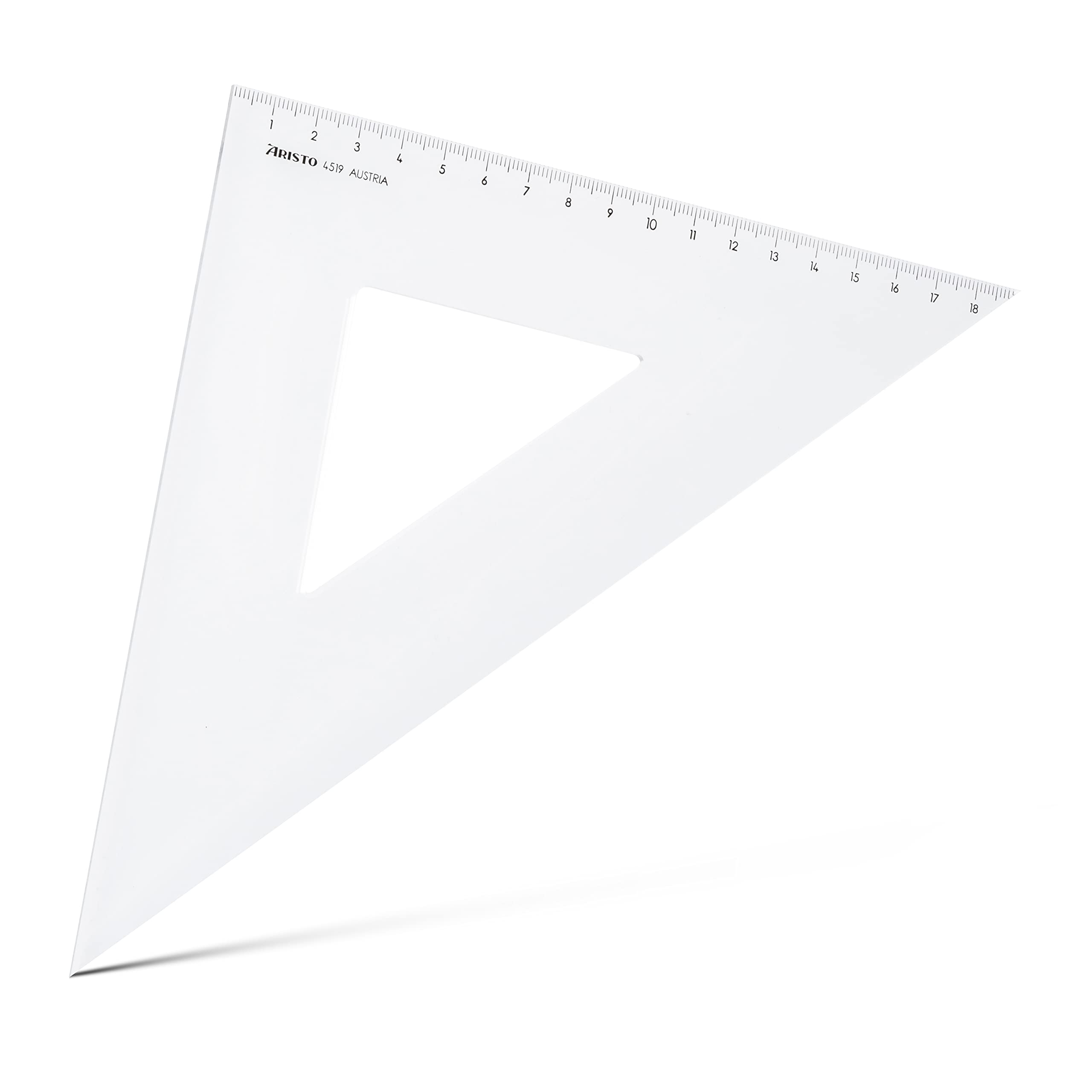 Aristo AR4519 Triangle 45° (Cathet 190 mm, Hypotenuse 269 mm, Abrasion-Resistant Deep Embossing of The Division, Plexiglass) Transparent