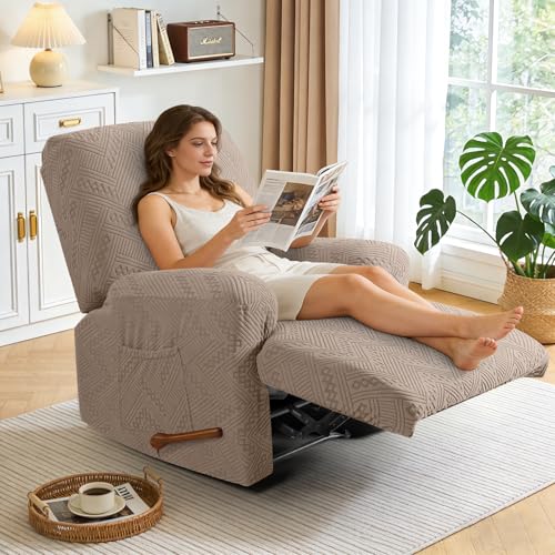 Ruaozz Recliner Sofa Covers Recliner Chair Covers Recliner Covers for Reclining Chair with Pockets Washable Furniture Protector with Elastic Bottom (1 Seater, Khaki) by Ruaozz - Image 7