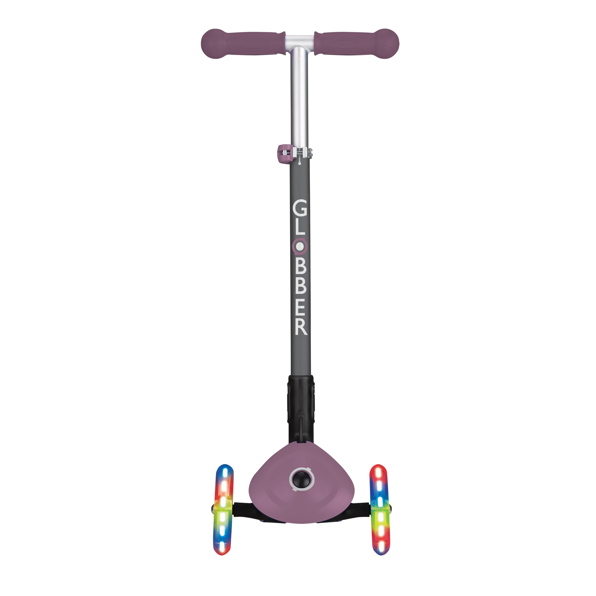 GLOBBER Primo Foldable Lights - Patinete infantil 120/80 mm, ABEC 5, 3 ruedas, altura regulable, ruedas LED, color morado