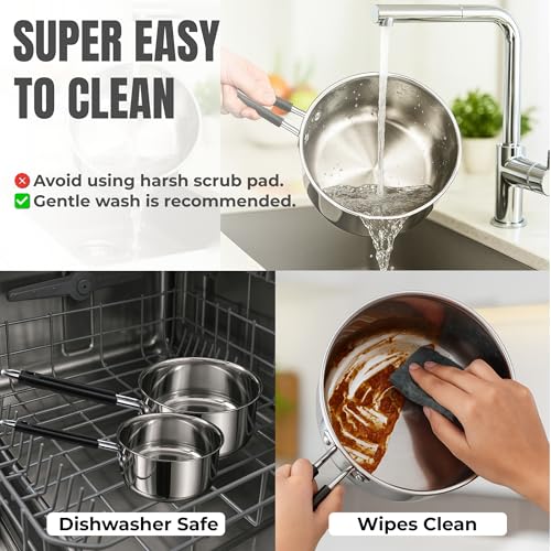 Image of Kraft Stainless Steel Saucepan Combo Set of 2-1 and 1.4 Litre, Durable and Versatile Sauce Pan for Tea, Riveted Sturdy Bakelite Handle, Induction & Gas Base, for Chai, Milk, Soup, Egg