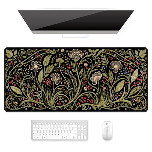 Image of Auhoahsil Desk Mat, Ultra Large Mouse Pad, XXL Gaming Mousepad, Pretty Desk Pad, Big Extended Full Size Desktop Desk Matt for Keyboard, Laptop & Computer, 35.5 x 15.7 in, European Vintage Flowers