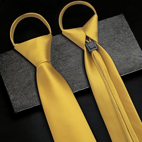 Image of YourTies Zipper Tie for Men Adjustable Pre-tied Satin Neckties and Pocket Square Set Solid Color Business Formal Wedding