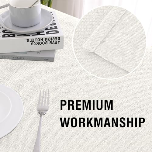 H.VERSAILTEX Linen Textured Tablecloth Round 60 inch Waterproof Decorative Table Cloth for 2-4 People Spill-Proof Linen Look Cover for Party Table Soft and Thick Fabric Wrinkle Free, Heather Beige by H.VERSAILTEX - Used condition - Image 5