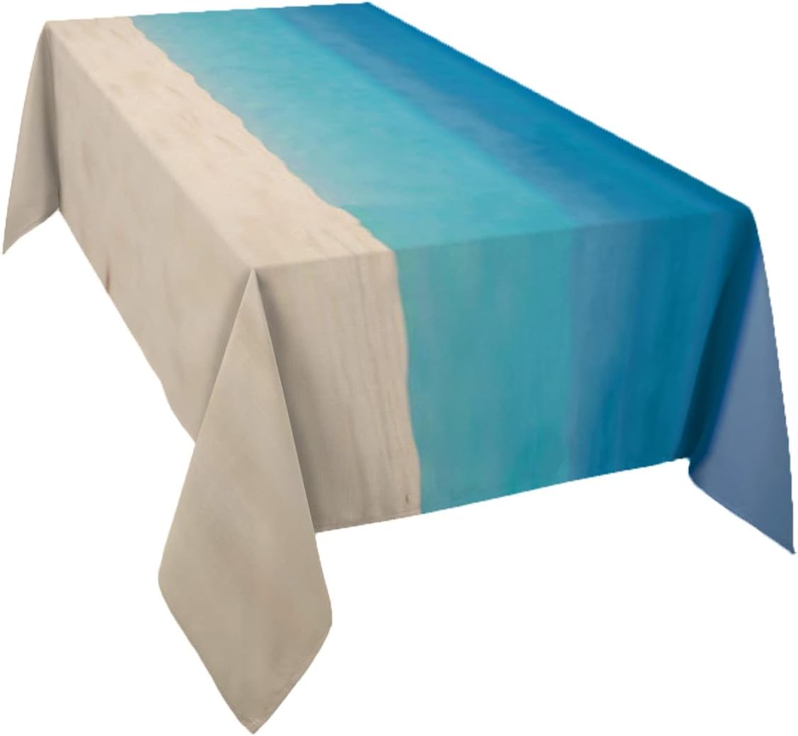 Chucoco Blue Ocean Beach Sand Table Cloth Seaside Blue Sky Spillproof Tabletop Cloth for Kitchen Dining Tables,Picnic,Indoor Outdoor Party Decor 54W x 108L