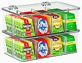 Utopia Home 2 Pack Tea Bag Organizer - Stackable Tea Bag Storage Organizer with Clear Top Lid - Tea bag holder For Counter tops, Kitchen Cabinets, Pantry, Sweeteners (Clear)