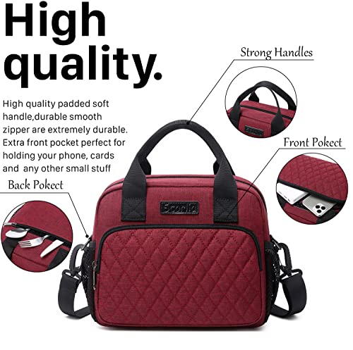Scorlia Insulated Lunch Bag For Women/Men, Reusable Lunch Cooler Box Lunch Tote, Thermal Meal Prep Lunch Organizer With Adjustable Shoulder Strap And Side Pockets For Adult, Work, Red #TOP4