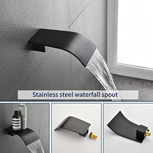 Matte Black Tub Shower Valve Trim Kit Shower Faucet Set With Tub Spout Shower Tub Kit With Rough In Valve Tub Shower System Bathtub Faucet Set Wall Mounted Shower Fixtures #TOP4