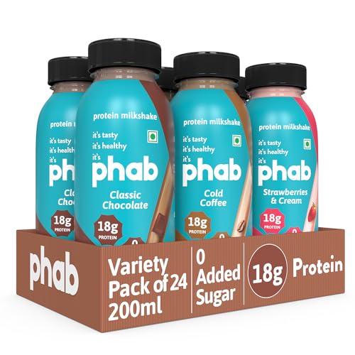 Image of Phab Assorted Protein Milkshakes(200Ml, Pack Of 24)With 18G Protein & No Added Sugar|Gluten-Free & Gut-Friendly, Trans Fat Free|Rich Source Of Fibre & Pre-Biotics|Healthy & Delicious Protein Shake