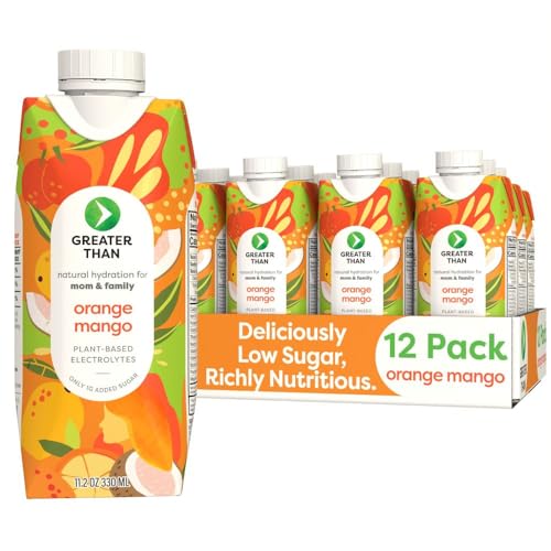 Image of Greater Than Lactation Supplement Support, Coconut Water, Vitamins & Electrolyte Drink for Breastfeeding & Immune Support, Lactation Cookies Alt, Gluten Free, Low Sugar, 12 Pack, Orange Mango