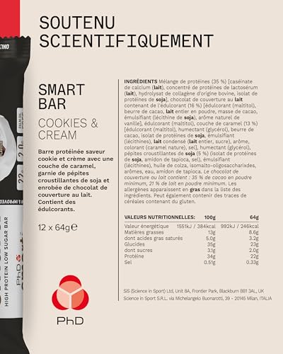 PhD Nutrition Smart Bar Barre Protéinée Cookies & Crème 12 x 64g - Snack Haute Protéine avec 22g de protéines et peu de sucre, Barre protéinée macro-friendly – Image 5