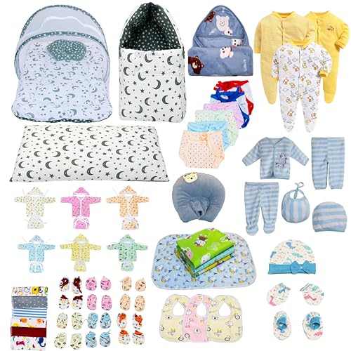 Image of Infantbond Baby Semiwinter and Monsoon Use Hospital Essential Combo for New Born | Gift Pack | Baby Products | Maternity Essentials | Bedding Set (66 Items)(0-6 Months) (66 in 1 GREYMOON)