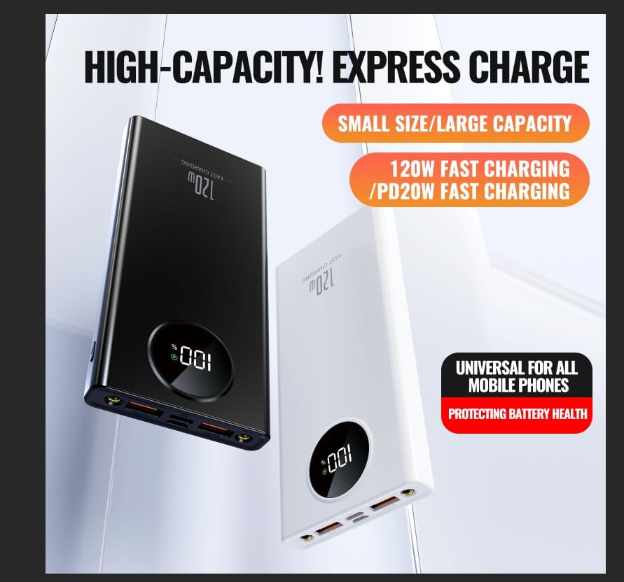 Miniatura 6 de Cargador portátil PowerBank, PD de 20 W de carga rápida, banco de energía de 10000 mAh con pantalla LCD, 3 salidas USB C, carga rápida, para iPhone