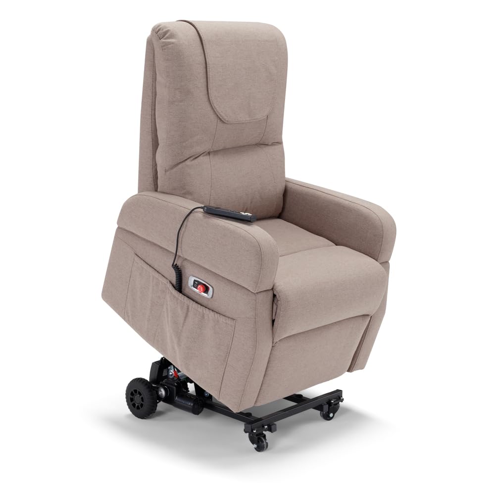 Poltrona Relax Elettrica Dubai 4 Motori 2 + 2, per anziani e disabili, 4 ruote, sistema reclinazione e alzapersona, funzione guida, batteria con 172 minuti di autonomia, tessuto idrorepellente