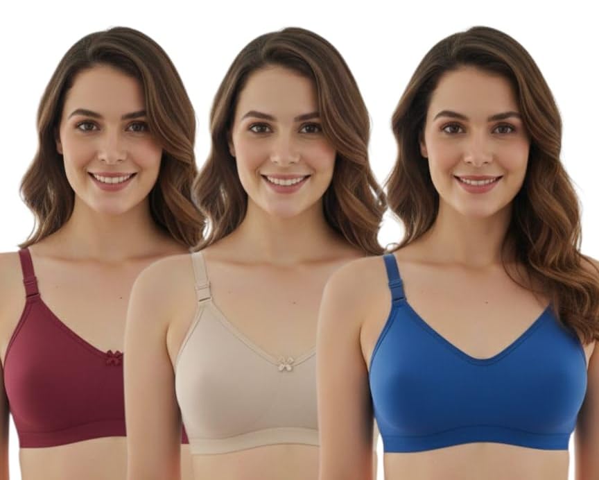 narsingha dreams Women's Cotton Blend B C D Cup Non-Padded Heavy Bust Plus Size Seamless Minimizer Full Coverage Non-Wired T-Shirt Everyday Bra Combo Pack of 3-picture-42