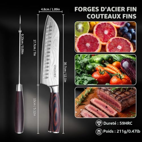 Couteau Santoku 18 cm 59 HRC acier 5Cr15MoV DiiHAUZZ – Image 3