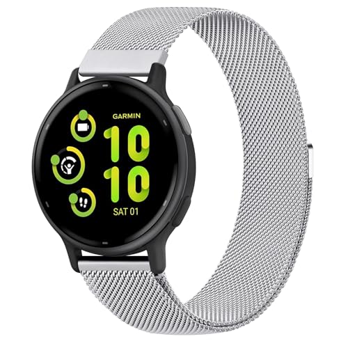 AK Metal Band Compatible with Garmin Vivoactive 5 / Vivoactive 3 / Venu 2 Plus / Venu Sq / Venu Watch Bands Women Men, Stainless Steel Mesh Loop Magnetic Replacement Bracelet Strap for Garmin Vivoactive 5, Vivoactive 3 Music, Venu 2 Plus, Vivomove Sport, Forerunner 645 / 245 Music Smart Watch (Silver)