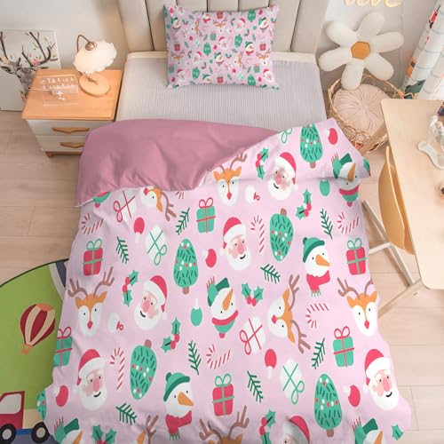 Linfye Weihnachtsmann Kinderbettwäsche 100x135 cm - Rentiere...
