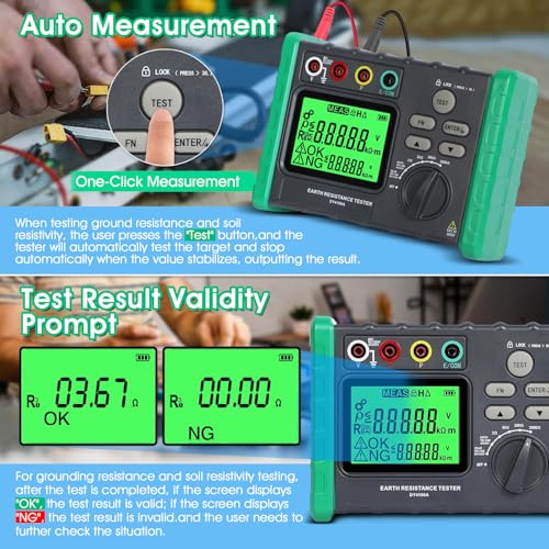 SURLABA Erdungswiderstandsmessgerät, 0,03–2000Ω Erdungswiderstand Bodenwiderstandsmessgerät 2/3-Draht-Messung AC/DC Spannungsmessgerät Erdungswiderstandsprüfer Earth Ground Resistance Tester