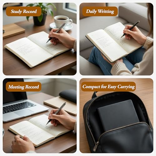 Image of GLUN Soft Touch PU Leather A5 Notebook, Black Cover Portable Pocket Diary Notepad with Schedule, 252 Writing Pages for Home, School & Office Use