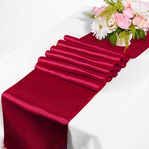 RayLineDo® Pack of 10 12'' X 108'' Satin Table Runners for Wedding Party Banquet Table Party Bridal Decoration in Wine - Image 3