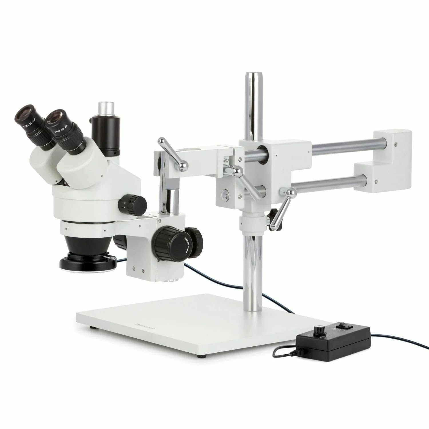 3.5X-90X Simul-Focal Stereo Zoom Microscope on Dual Arm Boom Stand with 144-LED Ring Light - SM-4TPZ-144