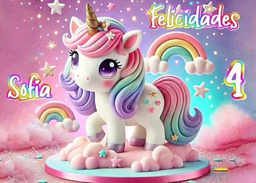 MDA Foto Comestible, OBLEA o Papel de AZÚCAR, UNICORNIO, Personalizada Foto con Texto, Foto Comestibles para Tartas, Varios Tamaños. Rectangular 1