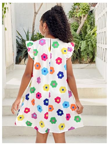 Floerns Girl's Summer Floral Crew Neck Ruffle Cap Sleeve A Line Short Dress Vacation Dresses2