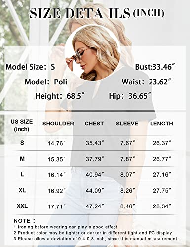 Conmite Short Sleeve Shirts For Women V Neck Casual Pullover Blouses Pleated Button Down Front Graceful Tops Fit Tunic Black L #TOP5