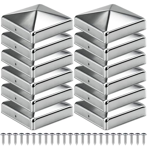 Scettar Pfostenkappe 9x9 cm 12 Stück mit 24 Schrauben, Verzinkte Metall Pfostenkappen in Pyramidenform, Zaunpfosten Kappen, Abdeckkappen für Holzpfosten, Witterungsbeständige Schutzkappe