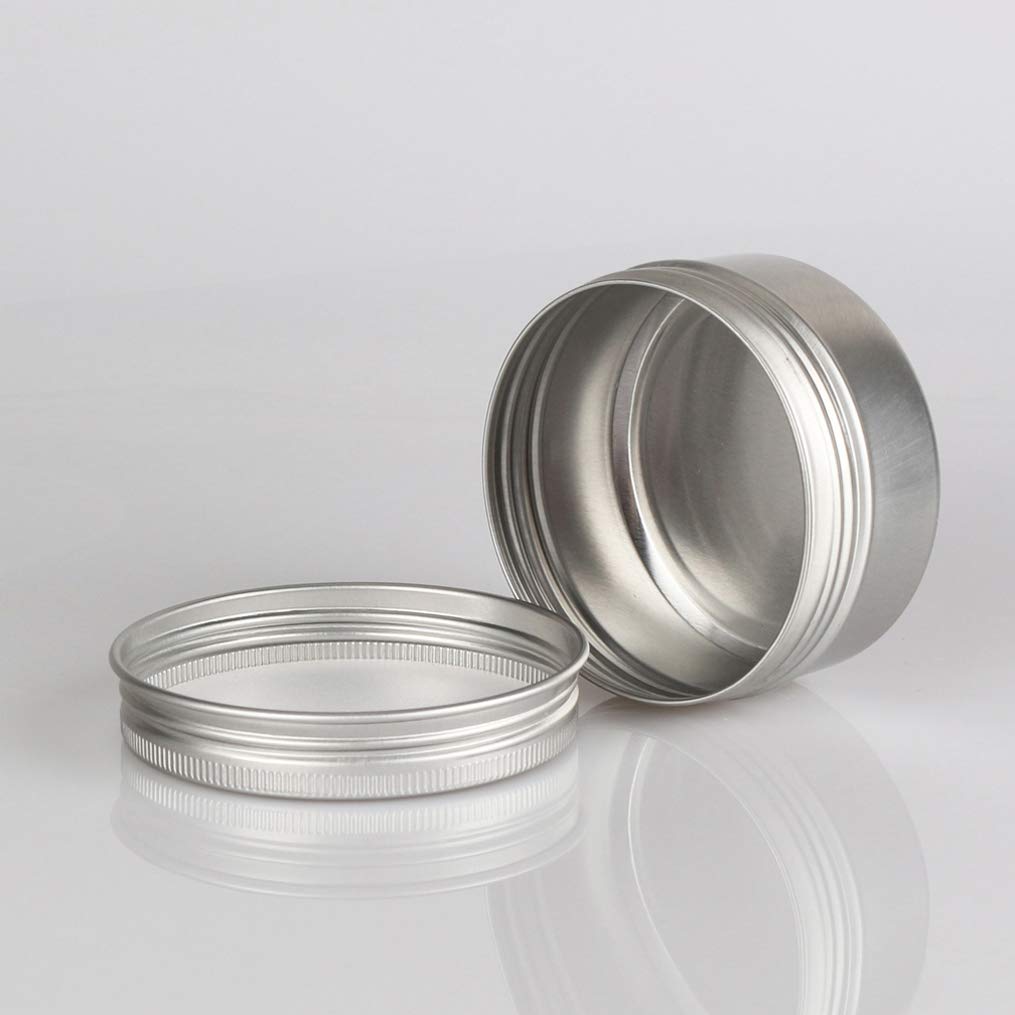 100 Stück Leere 80 ml Rund Silber Aluminium Tins Schraubdose Cremedose Alu-Tiegel Dosen mit Schraub-Deckel 5ml Aludose Blechdosen für Kosmetik Kerze Salben 3x Löffel, 100x Etikette