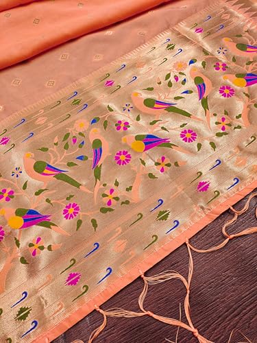 Image of DEVANGI Women's Woven Paithani Banarasi Silk Dupatta /Chunni For Women, Floral Print 1 Meter Wide and 2.3 Meter Length Printed Designer Dupatta /Chunni For Girls