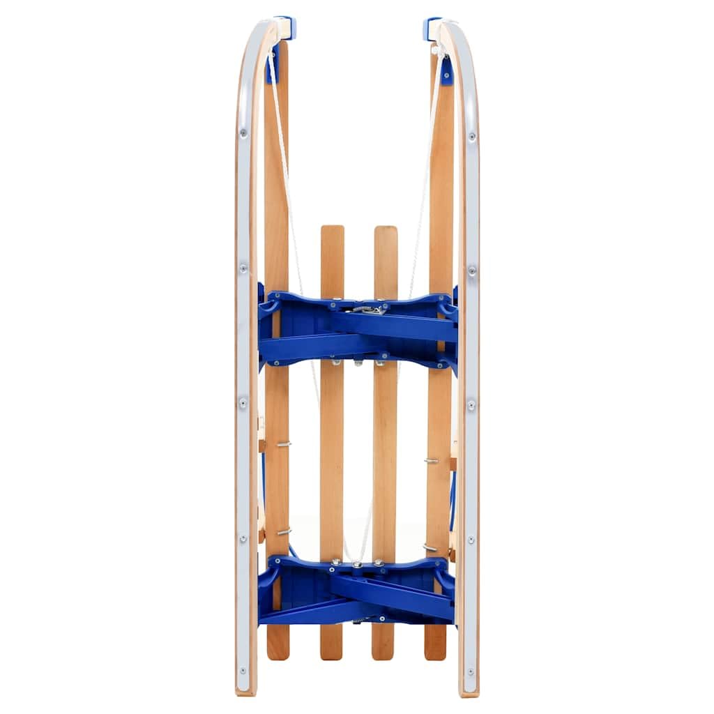 Klappbarer Holzschlitten mit Rückenlehne für Kinder und Erwachsene, Schneerutscher mit Metallkufen, Kunststoff-Tellerbob, Zugseil, Sicherheitsverriegelung, leicht transportierbar