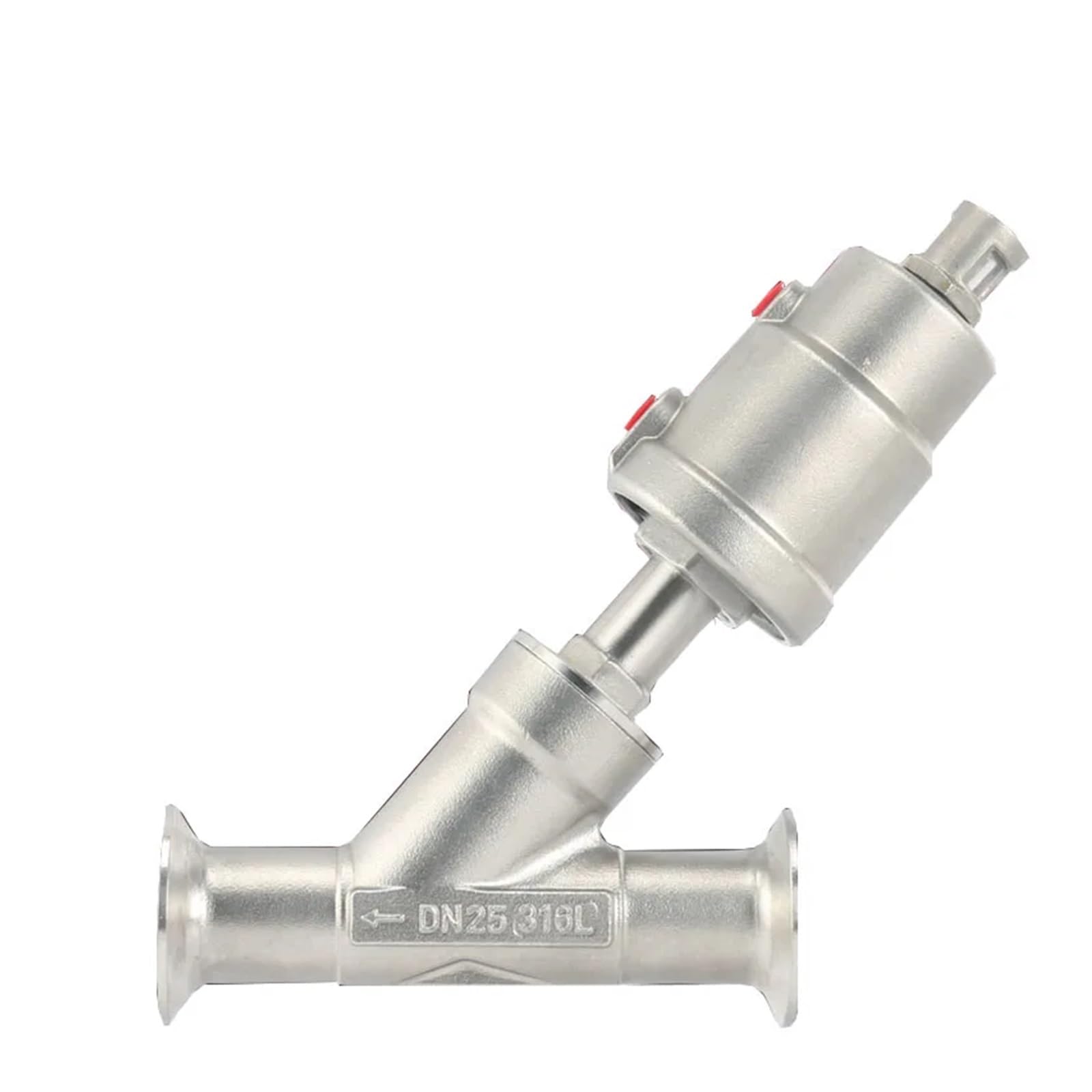 Valvole a sede angolare con attuatore pneumatico Valvola a sede inclinata pneumatica a montaggio rapido DN25 16 bar 304 in acciaio inossidabile Guarnizione della valvola a sede inclinata(OPEN_DOUBLE A