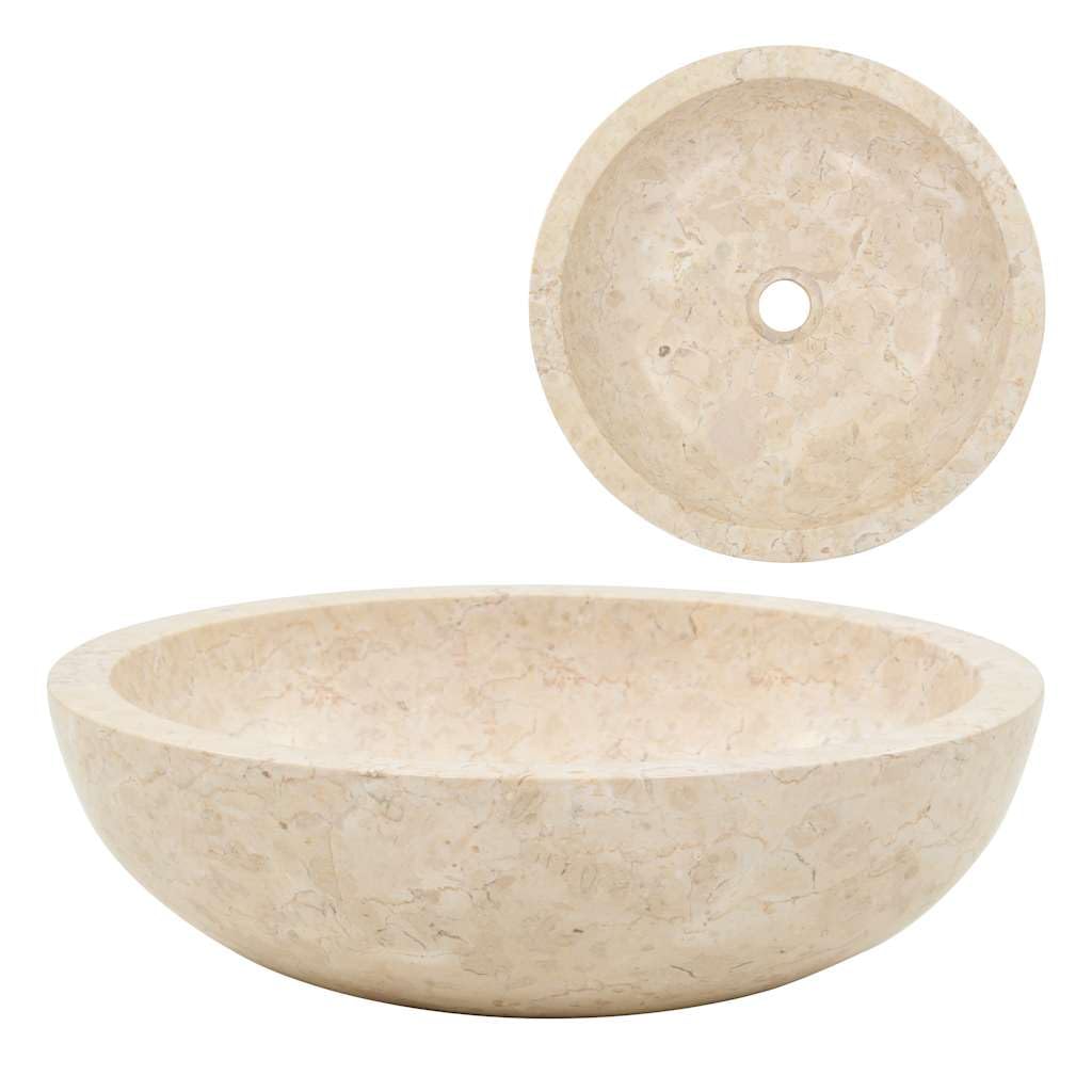 vidaXL Sink Above Counter Home Bathroom Cloakroom Kitchen Wash Bowl Basin Unit Plumbing Fixture 40x12cm Natural Stone Marble Cream