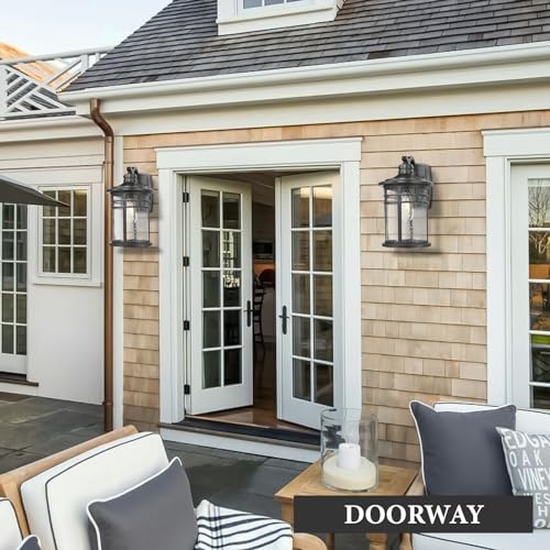 Image of Darkaway 2 Pack Large Outdoor Porch Lights Wall Mount, 15inch Outdoor Light Fixtures Sconces Wall Lighting with Seeded Glass Exterior Lights for Patio Yard House Hallway Doorway Garage